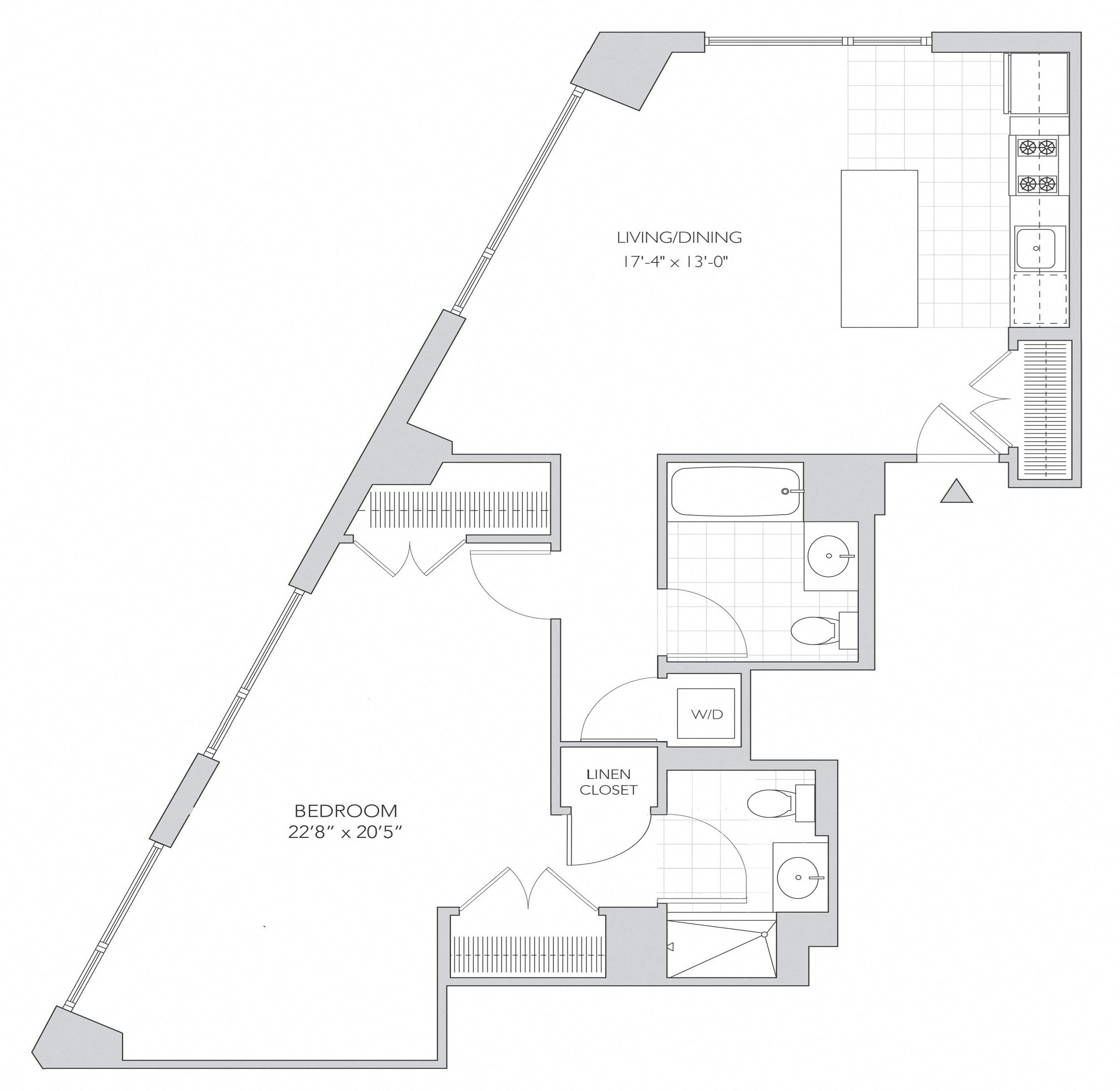 1 Bedroom, 2 Bath Type O Floor Plan 14